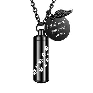 Stainless Steel Cremation Urn Necklace Memorial Keepsake Angel Wing Charm